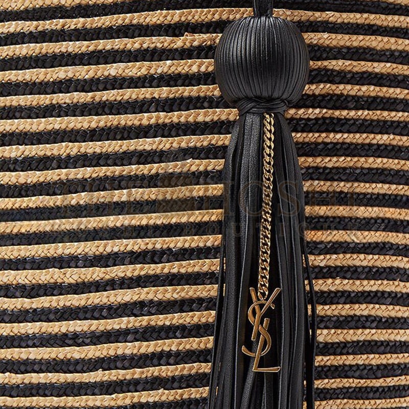 Y51 Sa1nt Lau*nt STRIPED TOTE IN RAFFIA AND LEATHER 600308 (30*28*15cm) Master Quality